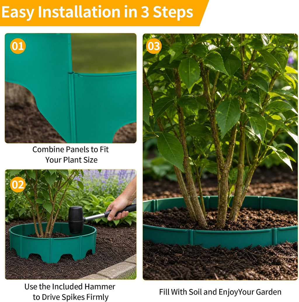 24 PCS Interlocking Planting Grow Rings Panels with Hammer, Green | Snap-together Components, Custom Rings in Varied