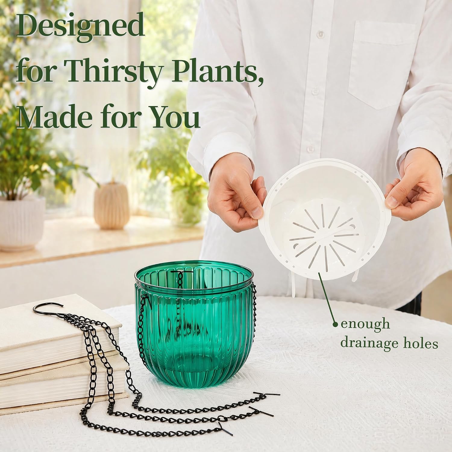 Pumtus 3 Pack Hanging Planters for Indoor Plants, 6.5 Inch Self Watering Flower Pot with Drainage Hole, Plastic Hanging