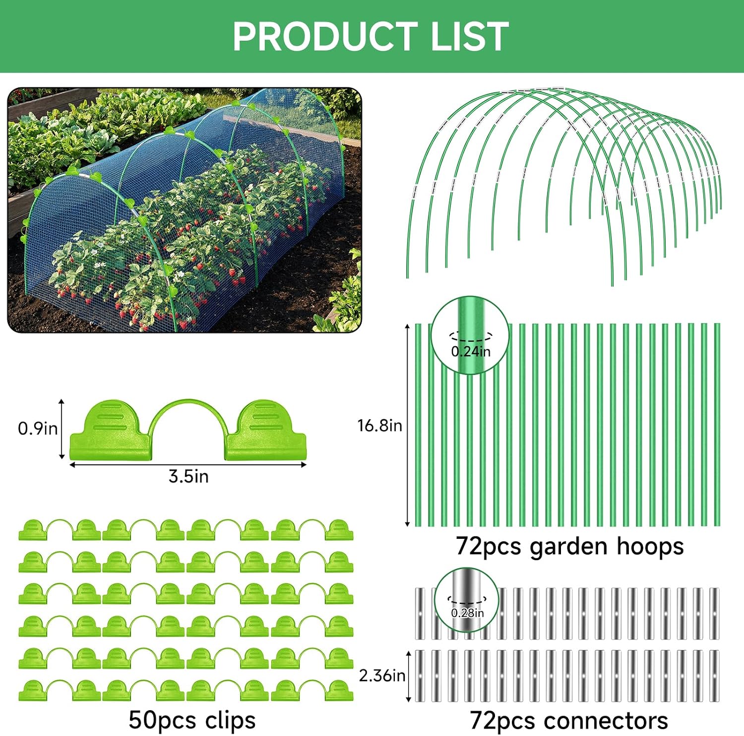 72 Pieces Garden Hoops for Raised Beds Fiberglass Support Greenhouse Hoops | 12 Sets Of 8 Ft Garden Hoops Kit Grow