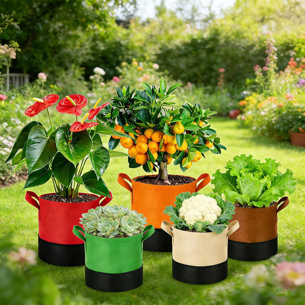 15 Gallon Fabric Grow Bags 5-Pack, 350G Heavy Duty Nonwove Fabric Pots with Handles, Breathable Grow Planter for