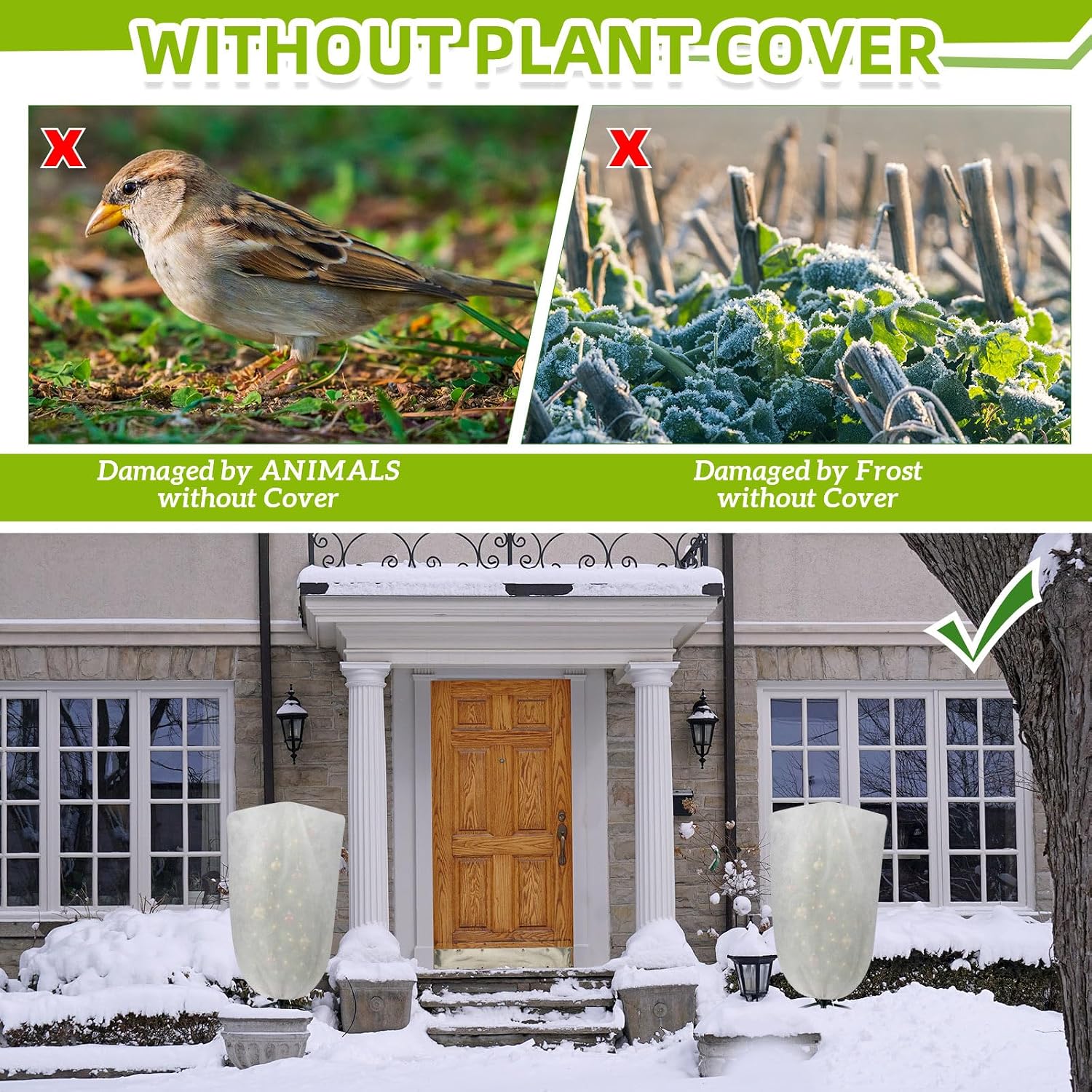 4 Pcs 5 x 3.3 ft Garden Plant Shade Cover with Drawstring, Non-Woven Sun Protection Cloth for Tomatoes, Peppers