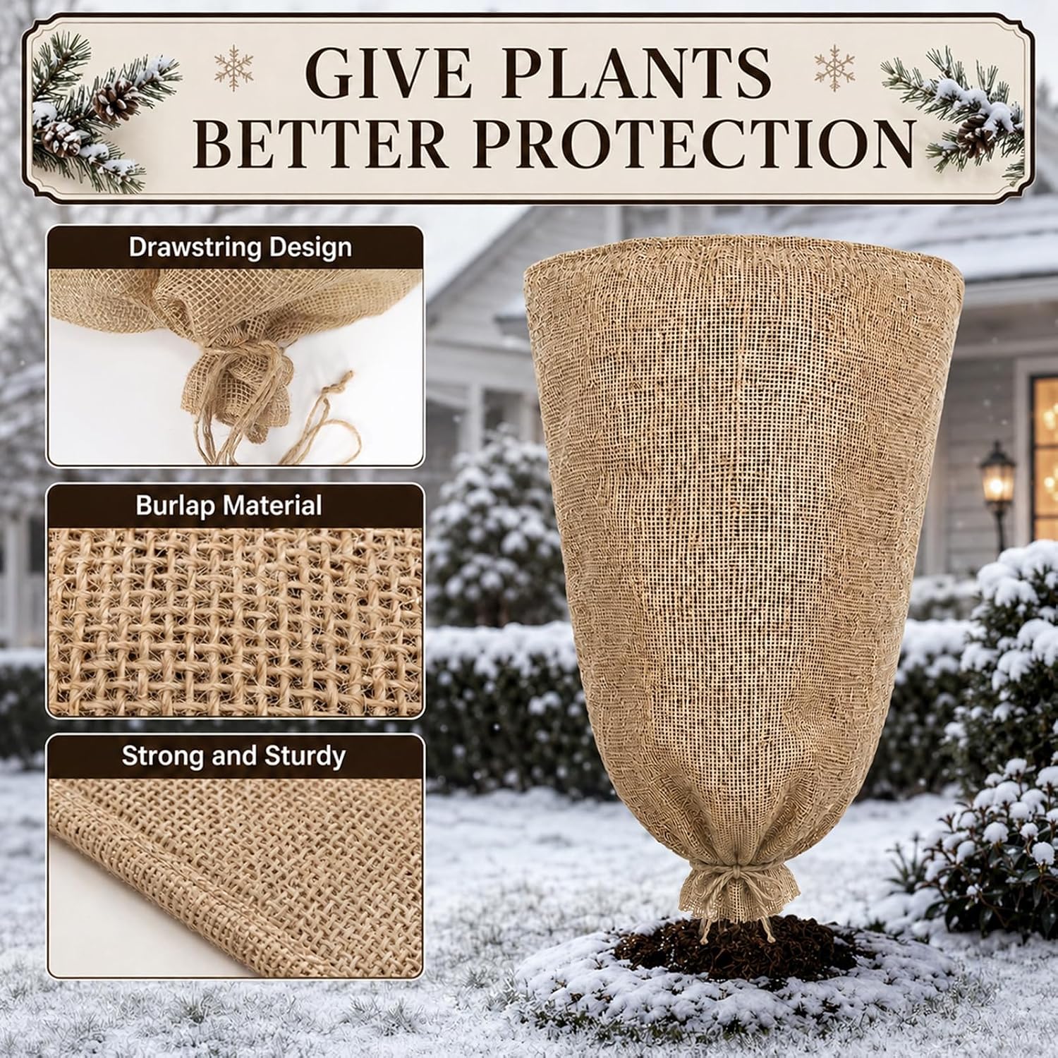 1Pcs 45.3x70.9in Winter Burlap Plant Cover Bags with Drawstring for Warmth | Reusable Plant Frost Protection for Fruit
