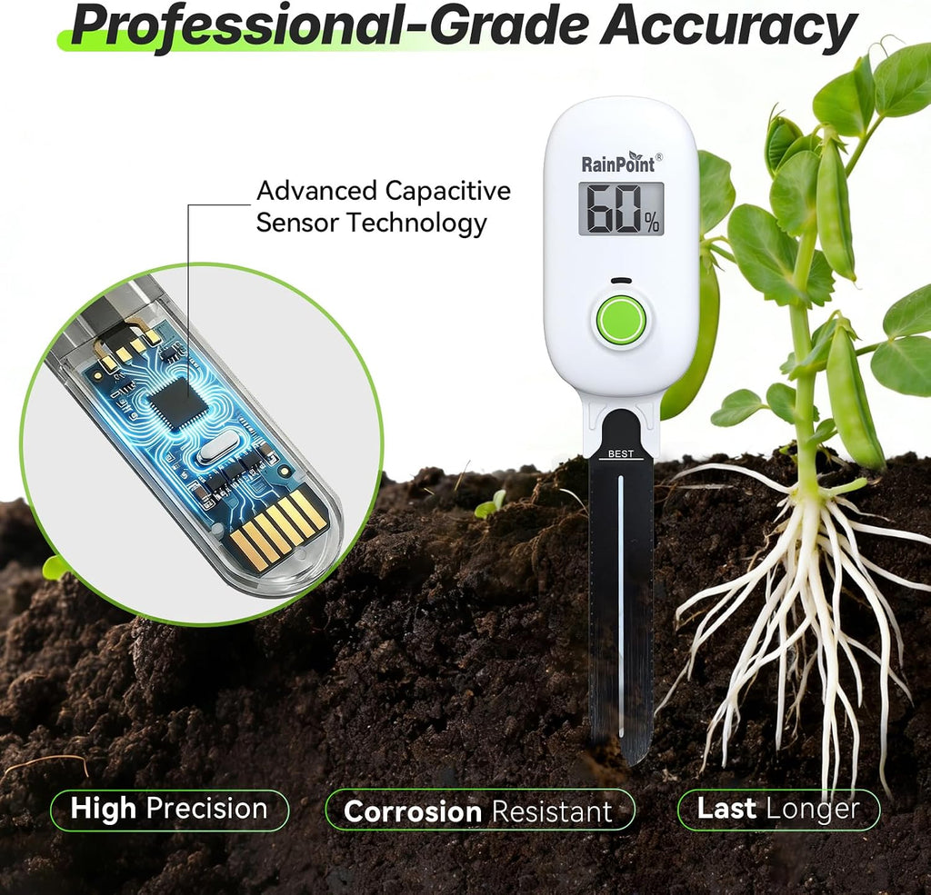 RAINPOINT Smart Digital Wireless Plant Moisture Meter Houseplant Indoor,WiFi Hub Needed,Capacitive Probe,Leave-in Soil