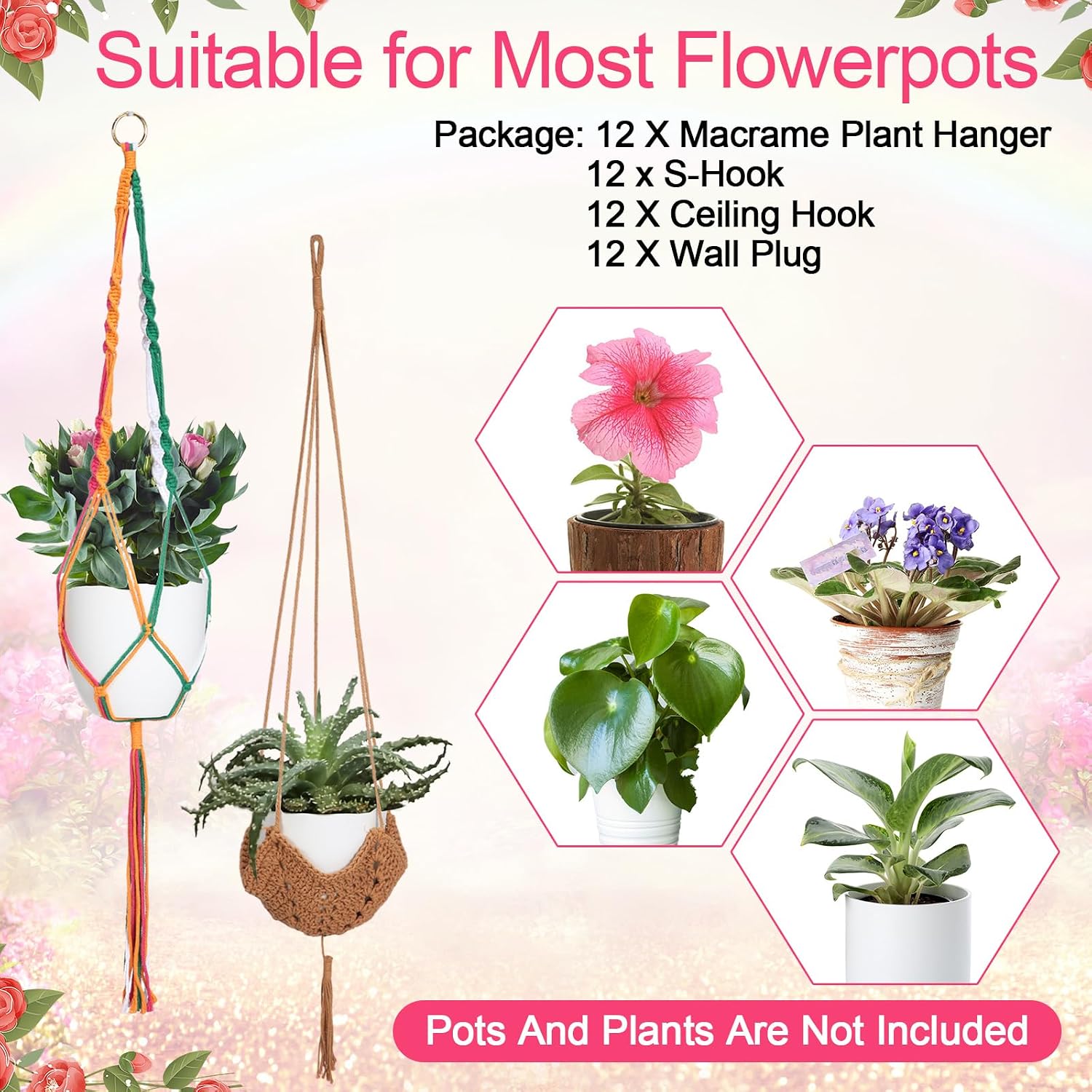 12 Pcs Macrame Plant Hangers Macrame Hanging Planters for Indoor Plants Handmade Boho Hanging Baskets Flower Pots