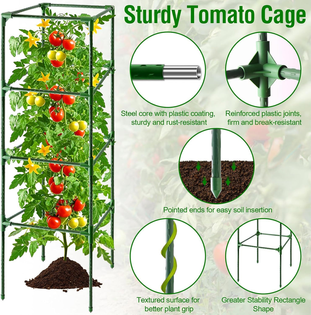 Fabulas Tomato Cage, Square Tomato Trellis Plant Support Stake Cages for Garden and Pots Tall Up to 63 Inch Adjustable