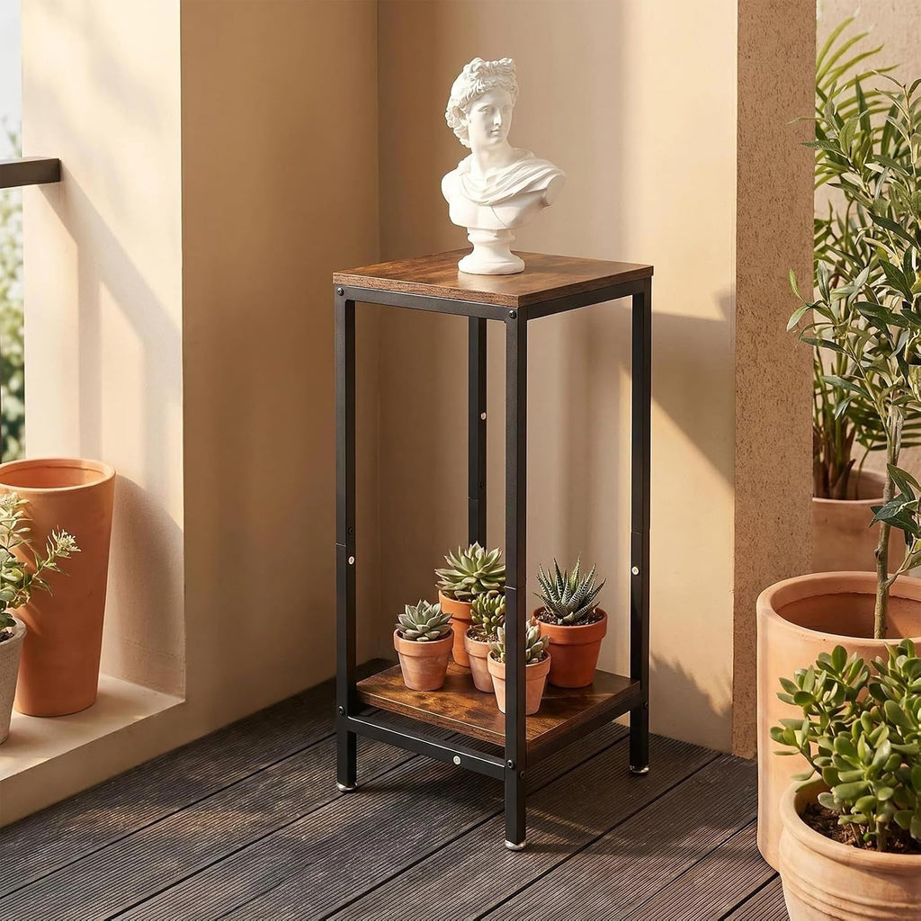 30 Inch Tall Plant Stand Indoor, 2 Tier Modern Square Plant Stand for Indoor Plants, Wood & Metal Flower Shelf Corner