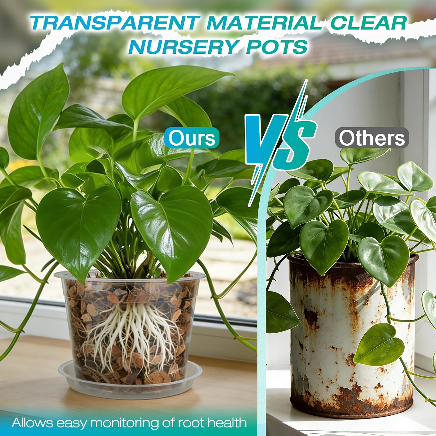 8/10/12 Inch Clear Nursery Pots with Drainage and Sacuers, 15 Pack Plastic Pots for Plants Indoor Outdoor, Variety