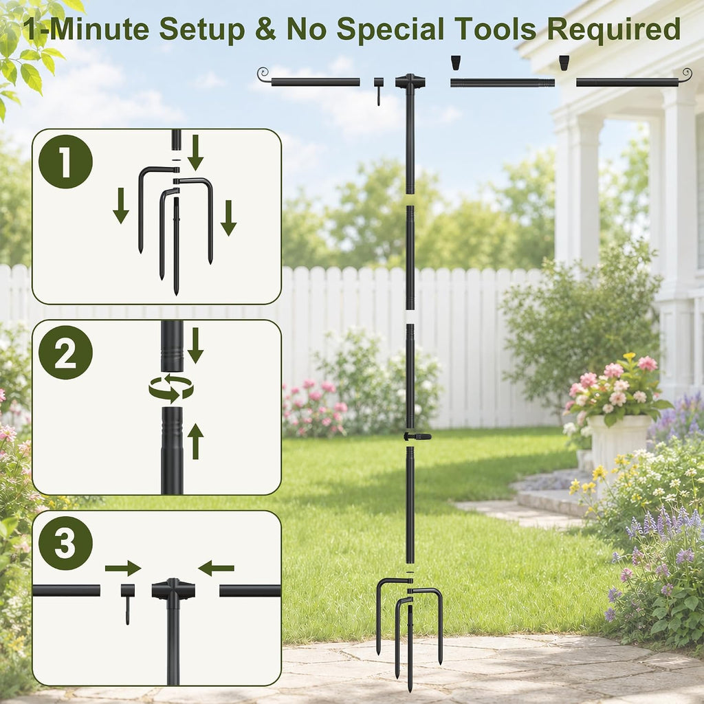 Garden Flag Stand, Extra Thick 5/8 Inch Heavy-Duty 63 Inch Yard Flag Holder | Fits 28x40 Garden Flags, with 4-Prong