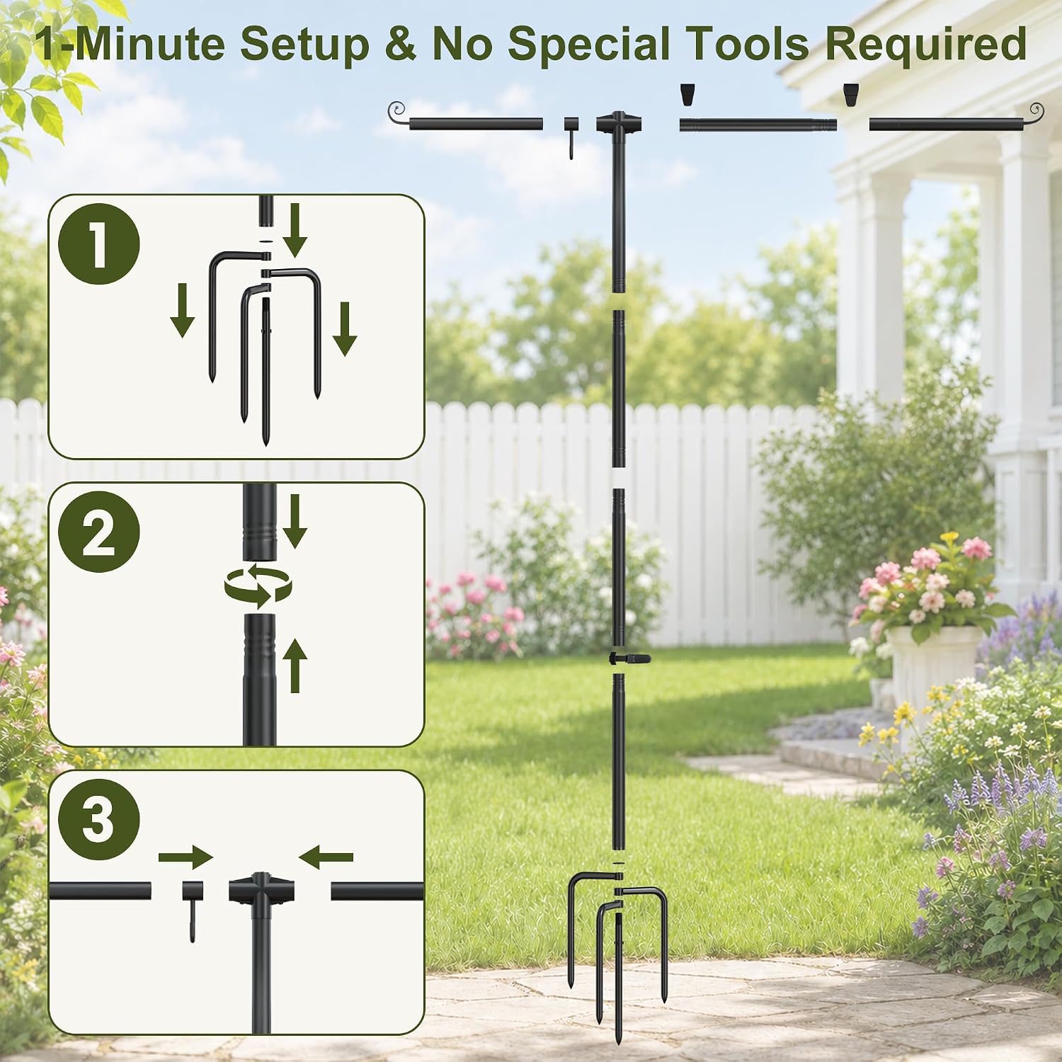 Garden Flag Stand, Extra Thick 5/8 Inch Heavy-Duty 63 Inch Yard Flag Holder | Fits 28x40 Garden Flags, with 4-Prong