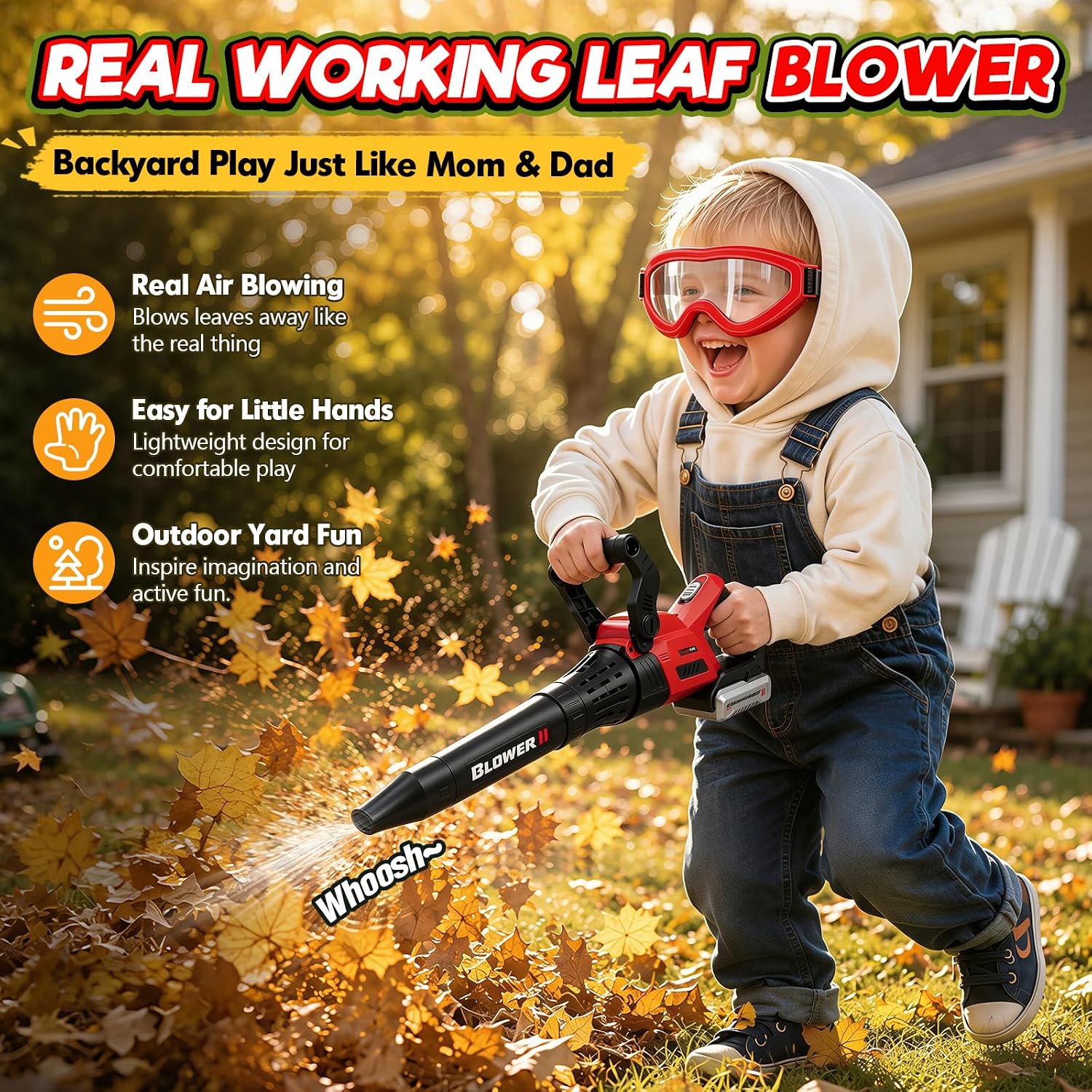 Kids Tool Set, 3-in-1 Toy Leaf Blower, Weed Wacker & Hedge Trimmer | Toddler Garden Tool Set with Sounds Lights