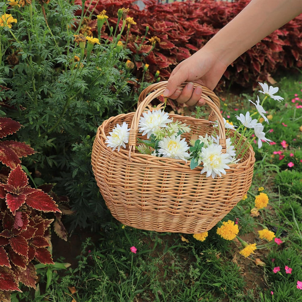 JJSQ Wicker Picnic Basket with Handles Woven Garden Harvest Market Basket Wicker Flower Basket for Storage Easter