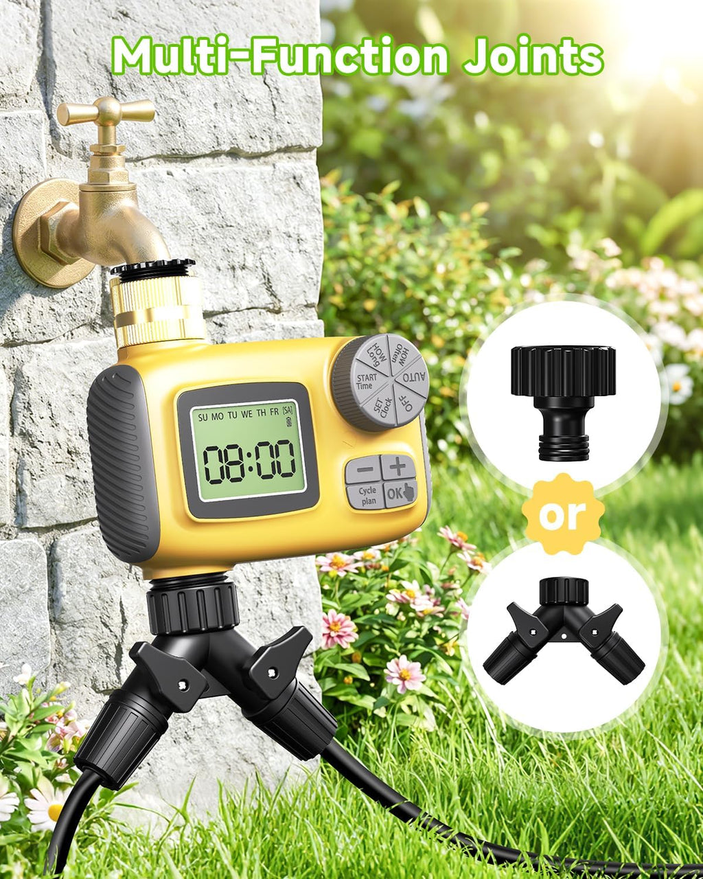 246FT Drip Irrigation System with LCD Timer, Automatic Watering System Kits,1/2 Inch Hose 1/4 Inch Distribution Tubing