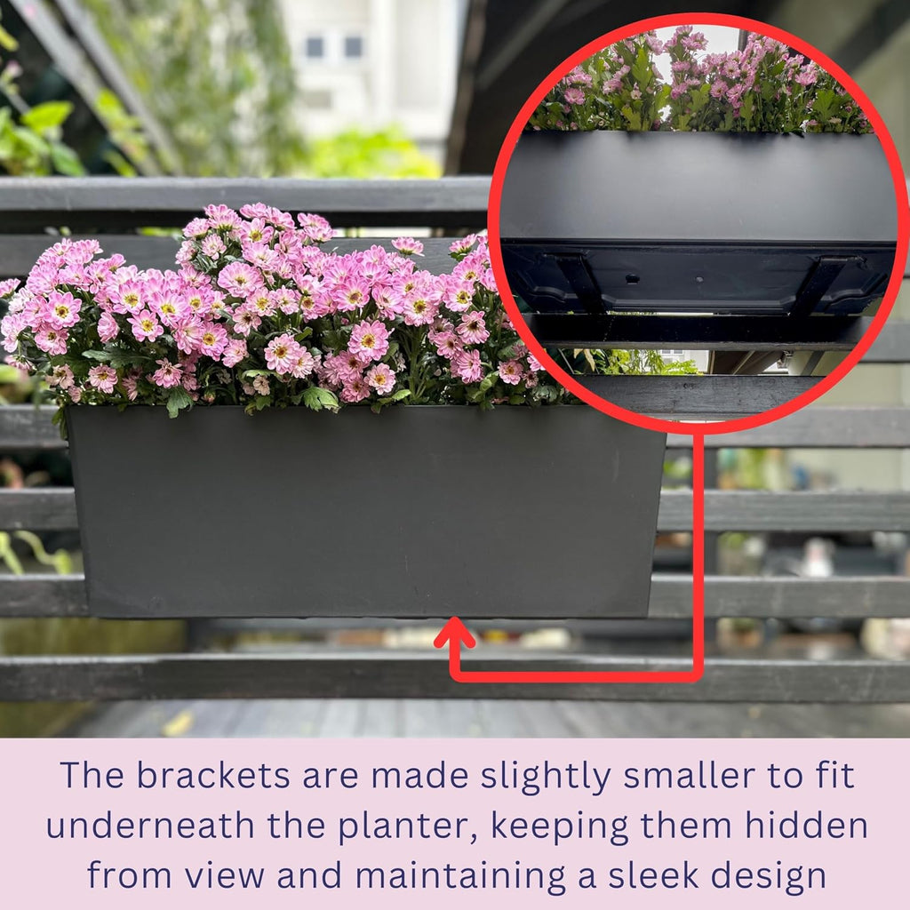 LaLaGreen Rail Planter for Balcony Outdoor (20 Inch, 2 Pack) Large Black Self Watering Railing Planters with Brackets