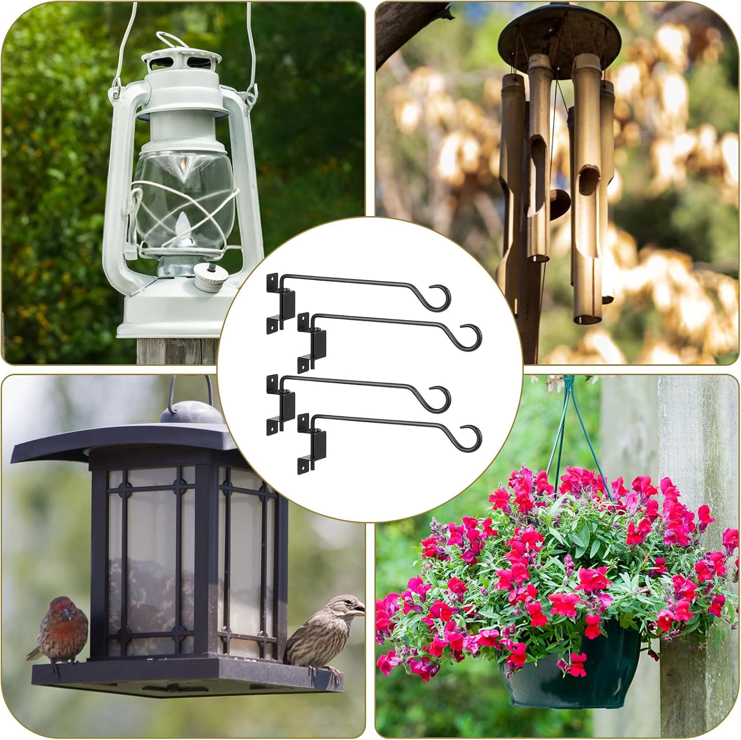 12 inch 4 Pack Swivel Plant Hangers Outdoor Heavy Duty - Black Iron Plant Hanging Hook Bracket for Flowers Baskets Pots