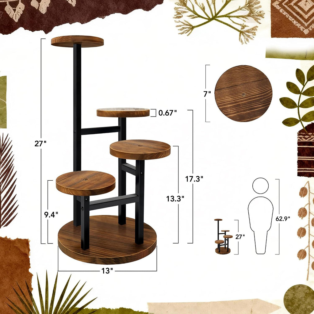 4 Tier Plant Stand Indoor | Metal Wood Plant Stands For Indoor Plants, Corner Tiered Flower Plant Shelf Rack for Living
