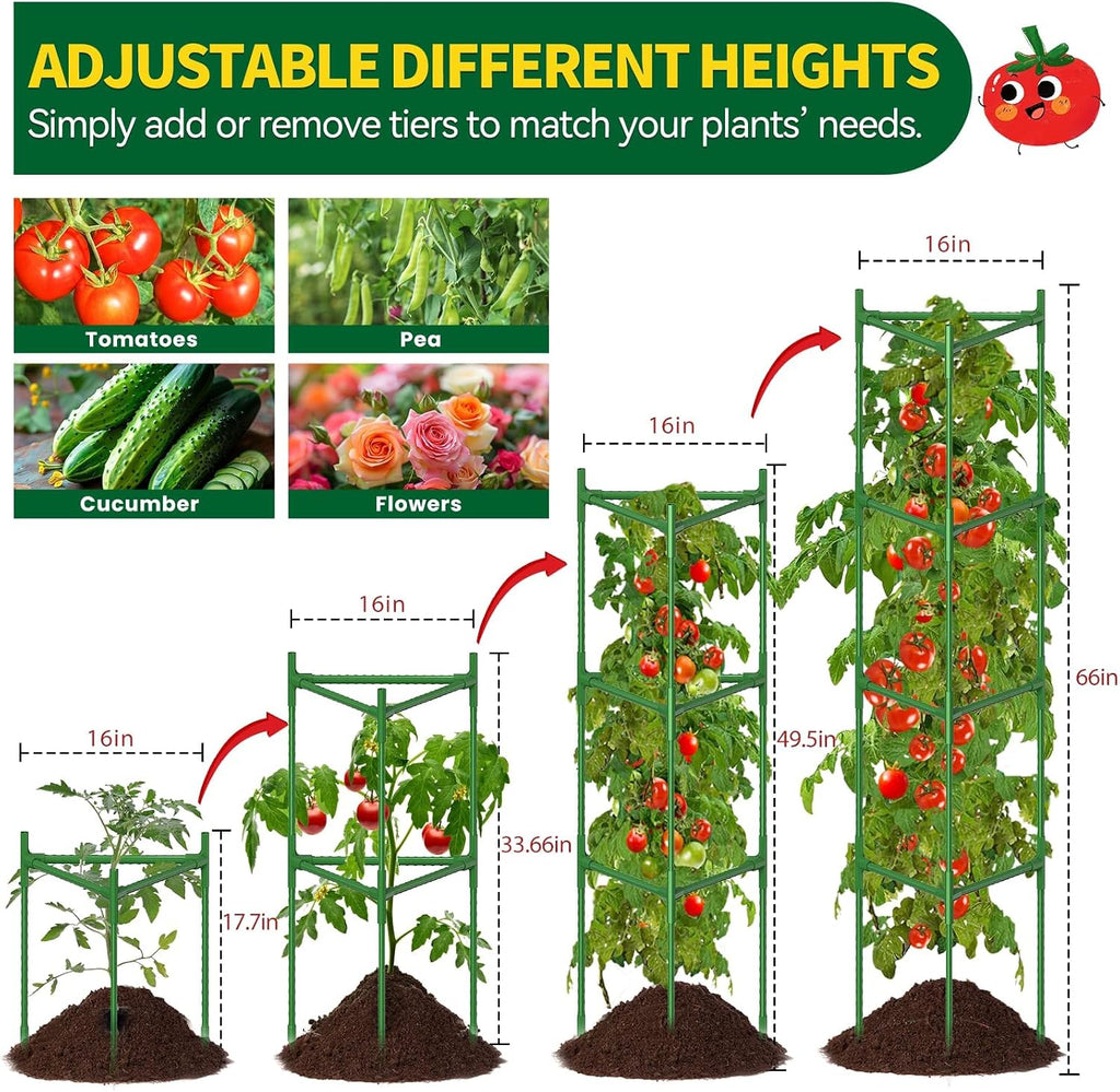 6 Pack Large Tomato Cage for Garden Up to 49" H X 16" W Metal Plant Support Stakes with Clips Triangle Pea Cages