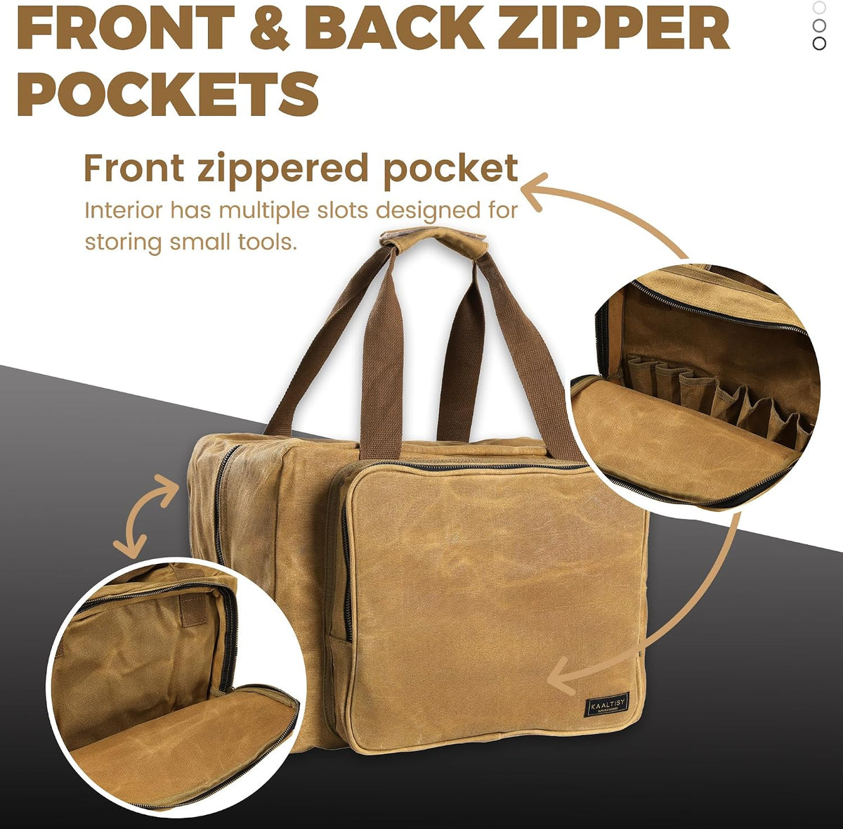 Tool Tote Bag - Large Capacity Tool Carrying Bag with 2 Zipper Pouches, Sustainable 16OZ Waxed Canvas Garden Tote for