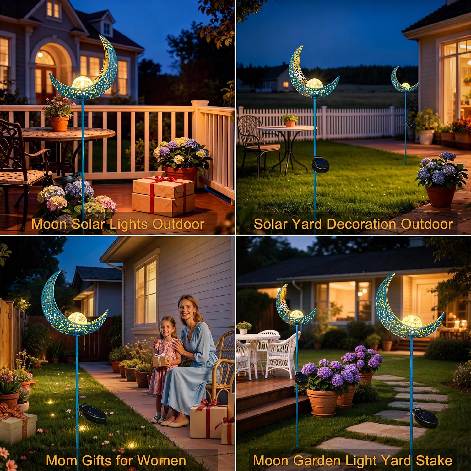 Moon Solar Garden Lights Outdoor Stakes, Waterproof Crackle Glass Metal Yard Lights for Lawn, Patio Accessories