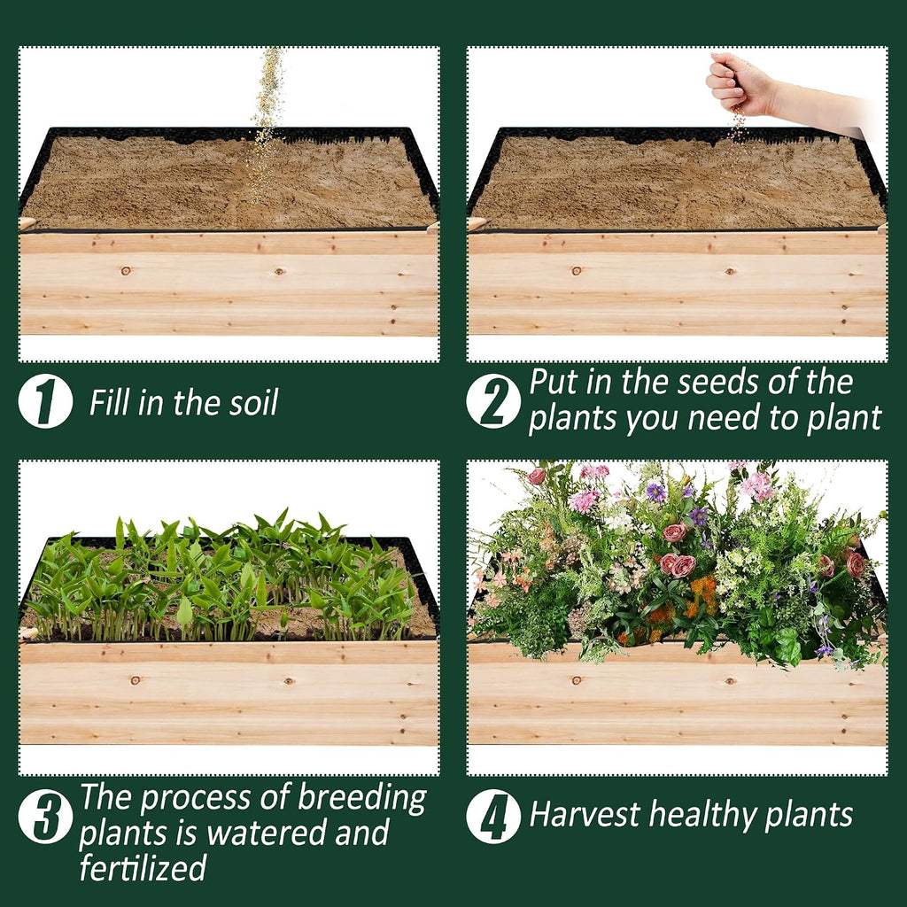 2PCS Raised Garden Bed Liner Fabric Raised Garden Bed Breathable Drainage Rectangle Grow Bags with Handles Fabric