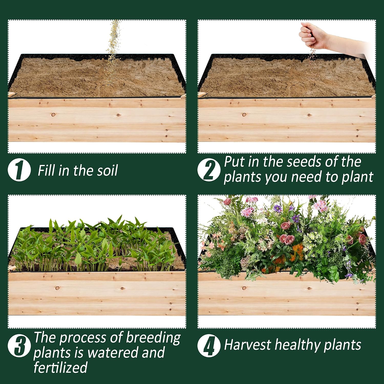 2PCS Raised Garden Bed Liner Fabric Raised Garden Bed Breathable Drainage Rectangle Grow Bags with Handles Fabric