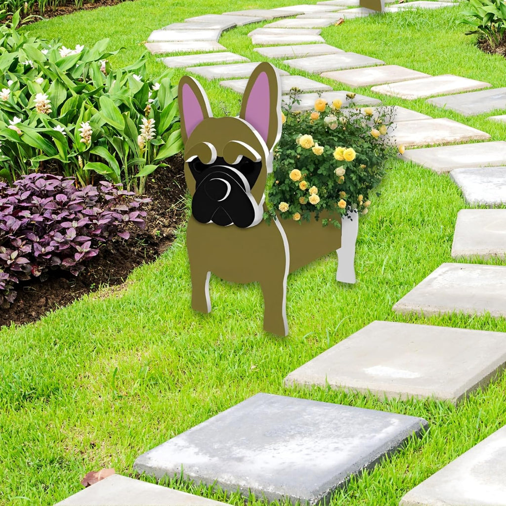 Yellow French Bulldog Dog Planter Pots, Animal Shaped Flower Pot | Cute Plant Gift for Women and Pet Lovers, Indoor