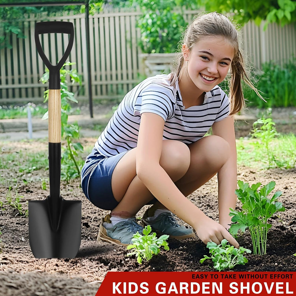 28-Inch Mini Garden Shovel with D-Grip Handle, Kids Small Shovel, Alloy Steel Head & Wooden Shaft for Car Emergency