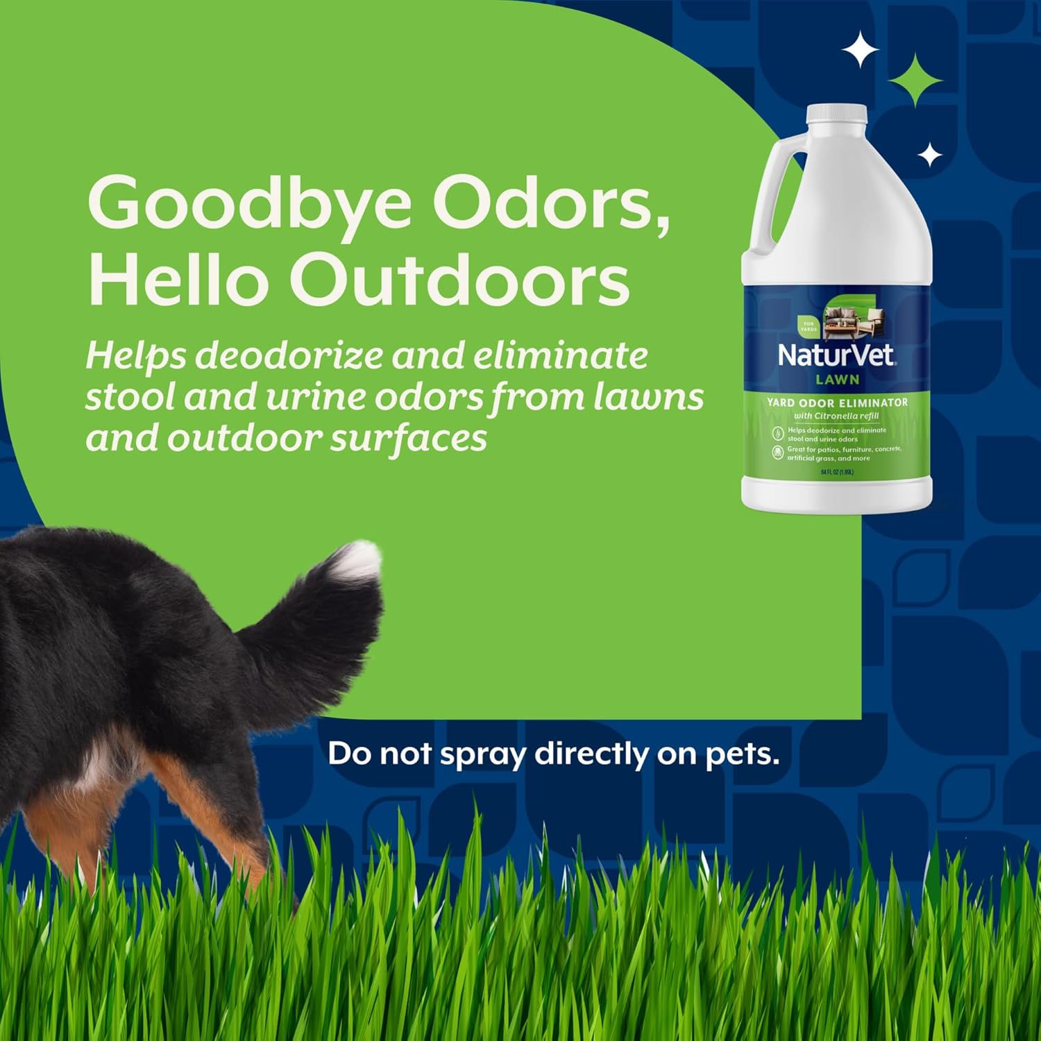 NaturVet Yard Odor Eliminator Plus Citronella for Dog Odors- 64 oz Refill | Eliminate Stool and Urine Odors from Lawn