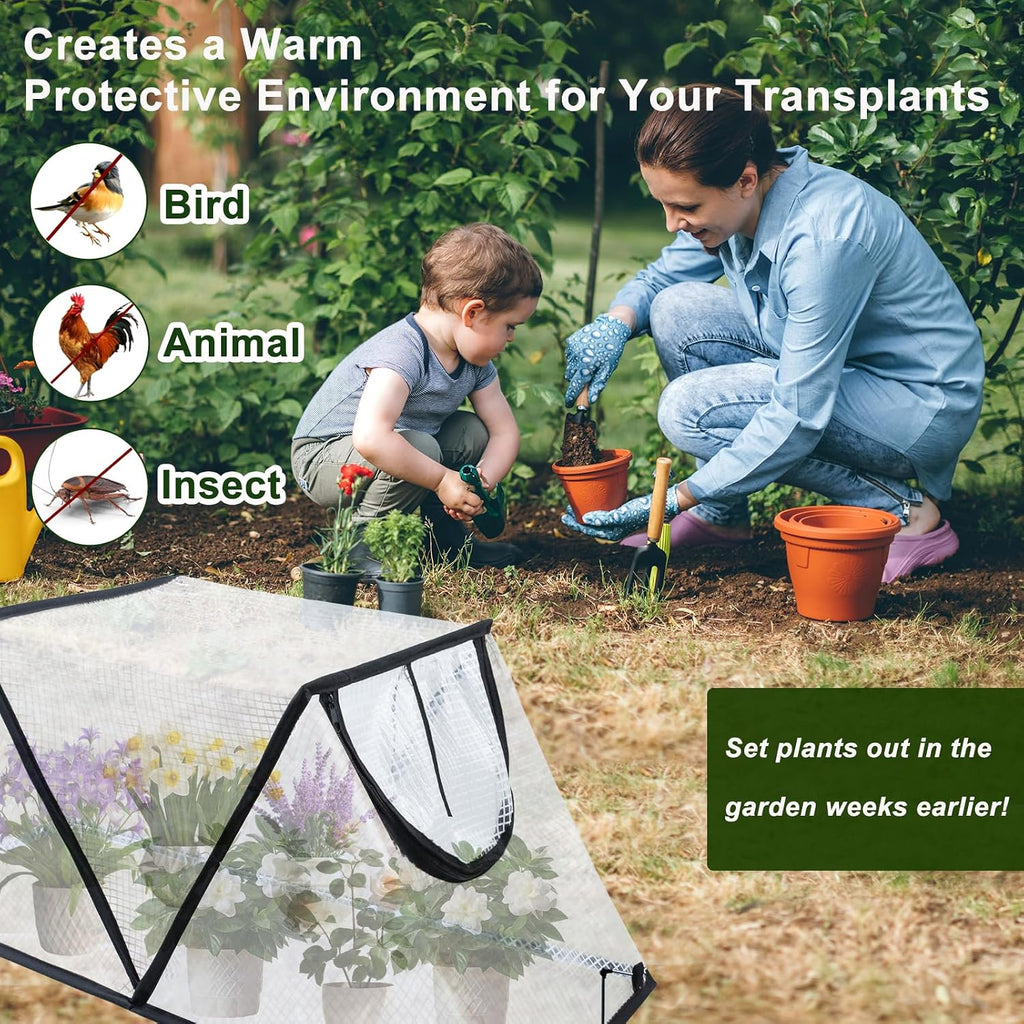 2Pack Garden Row Accelerator Plants Cover, Foldable Raised Garden Bed Cover with Zipper Door Waterproof Small