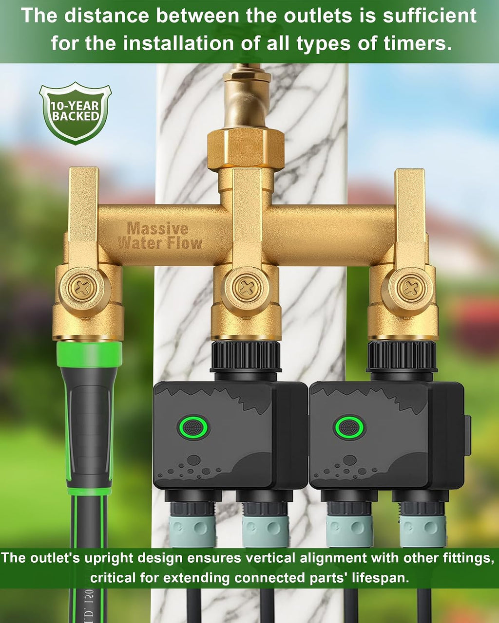 3 Way Hose Splitter Heavy Duty, Solid Brass Full Flow Outdoor Faucet and Garden Hose Splitters, Water Spigot Splitter T