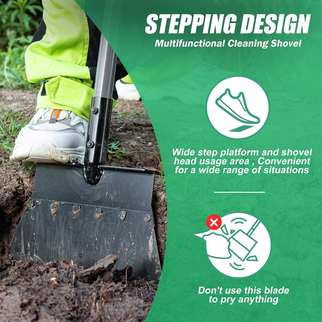 Suchtale Flat Shovel, 11-Inch Floor Scraper, Long Handle Weed Scraper | 11-Inch Garden Cleaning Shovel with Foot Step