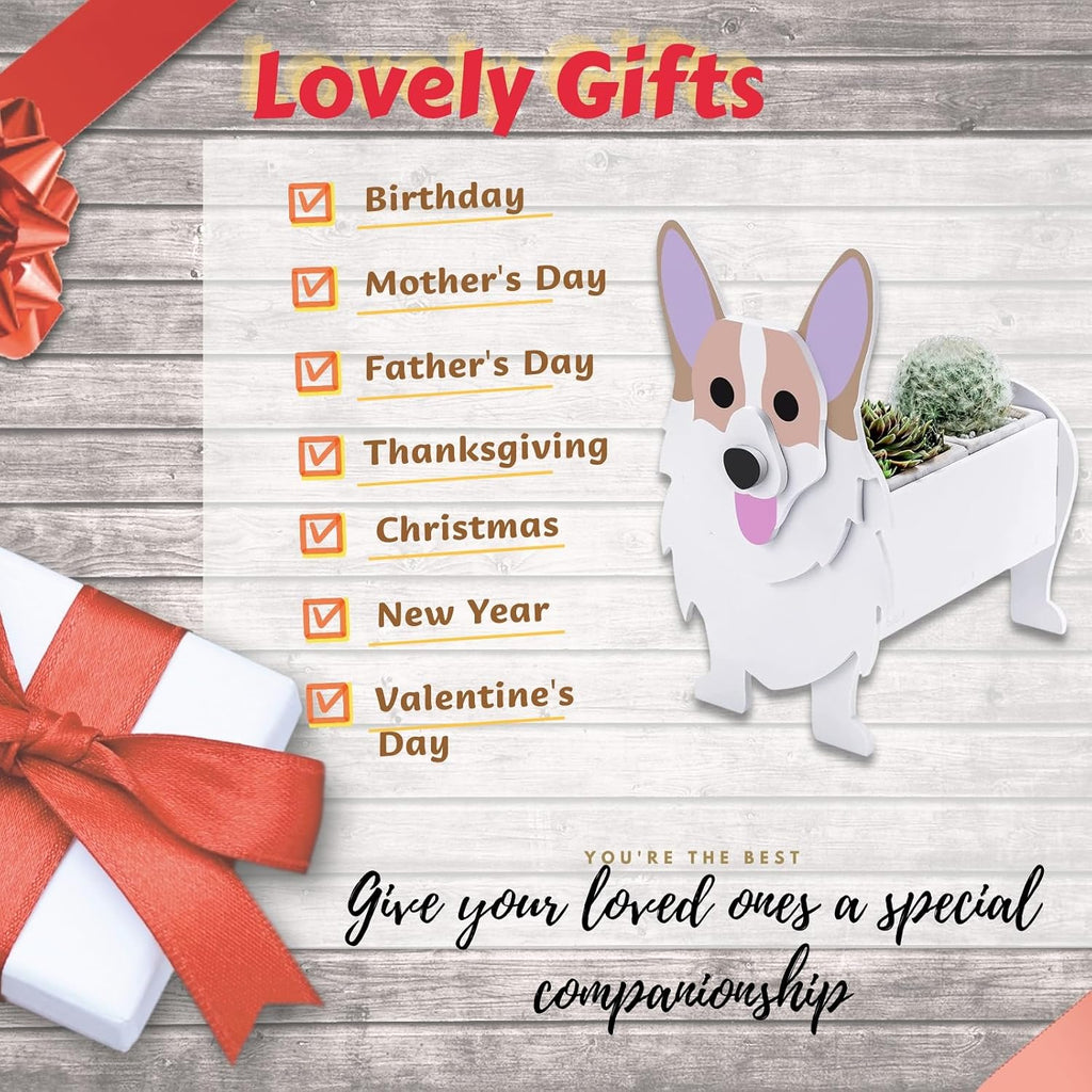 Corgi Dog Planter Pots, Animal Shaped Flower Pot | Cute Plant Gift for Women and Pet Lovers, Indoor Outdoor Garden Home