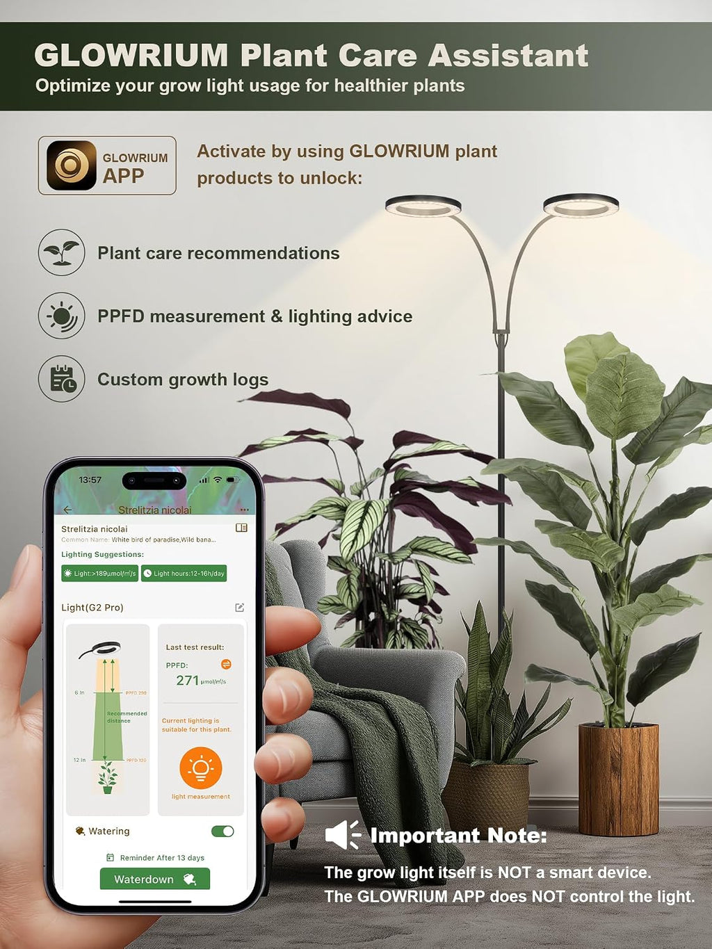 Tall Plant Grow Light for Indoor Plants, Full Spectrum Plant Light | 48W LED Grow Lamp with Dual Heads, 23.5-71"