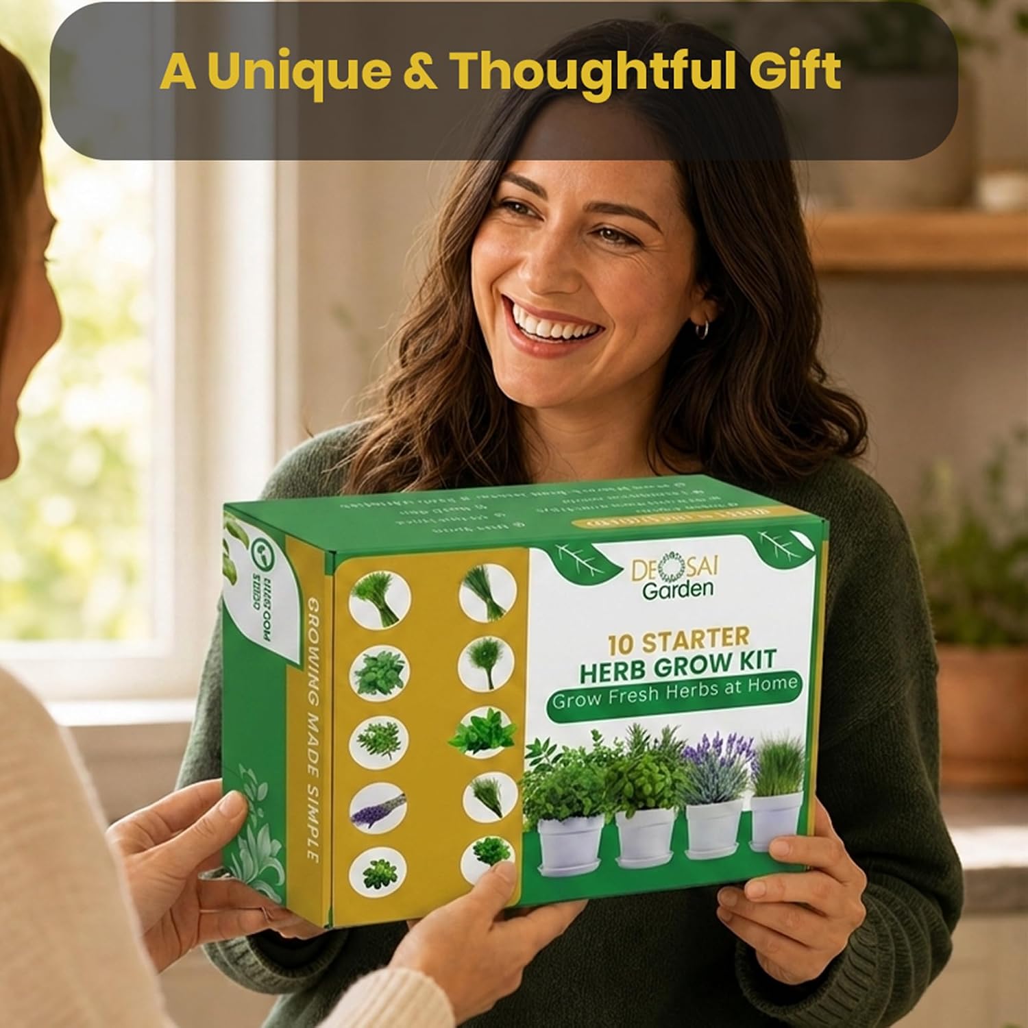 47 PCS Herb Garden Seeds Starter Kit, 10 Non-GMO Culinary Herb Seeds with Beige Pots & Planters for Windowsill, Herb