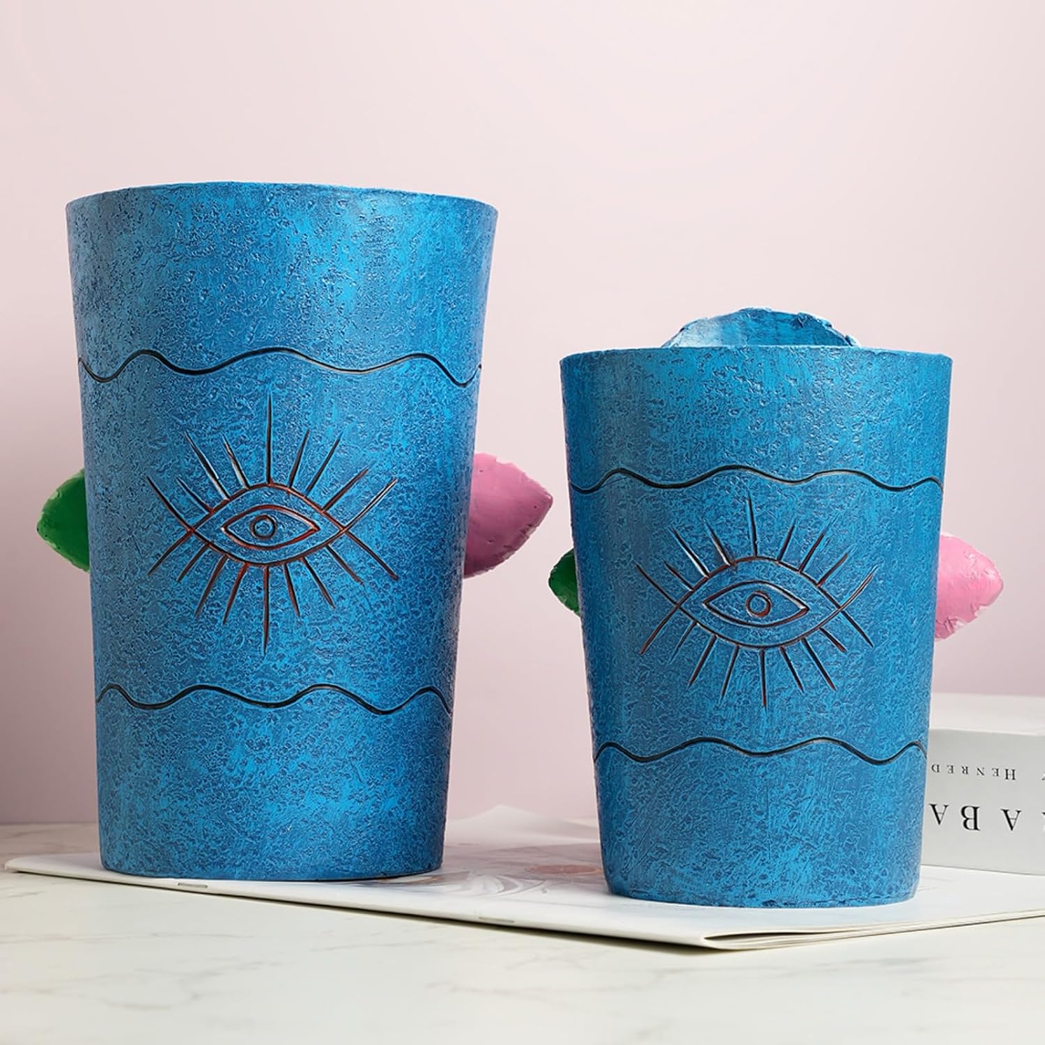 Picasso Blue Face Planter Pots/Vase, Colorful Abstract Head Planter Handmade Resin Flower Pot with Drainage Unique Home