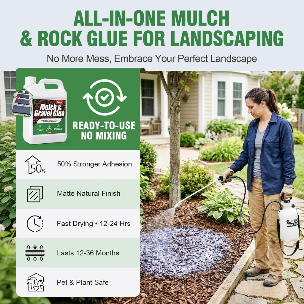 Mulch Glue for Landscaping - 128 fl oz Ready to Use Rock Glue | Fast Dry Weather Resistant Gravel Stabilizer & Non