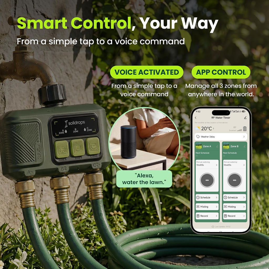 WiFi Water Timer Smart Irrigation Controller with Gateway | 984ft RF range, 8-month battery life, weather delay, OTA