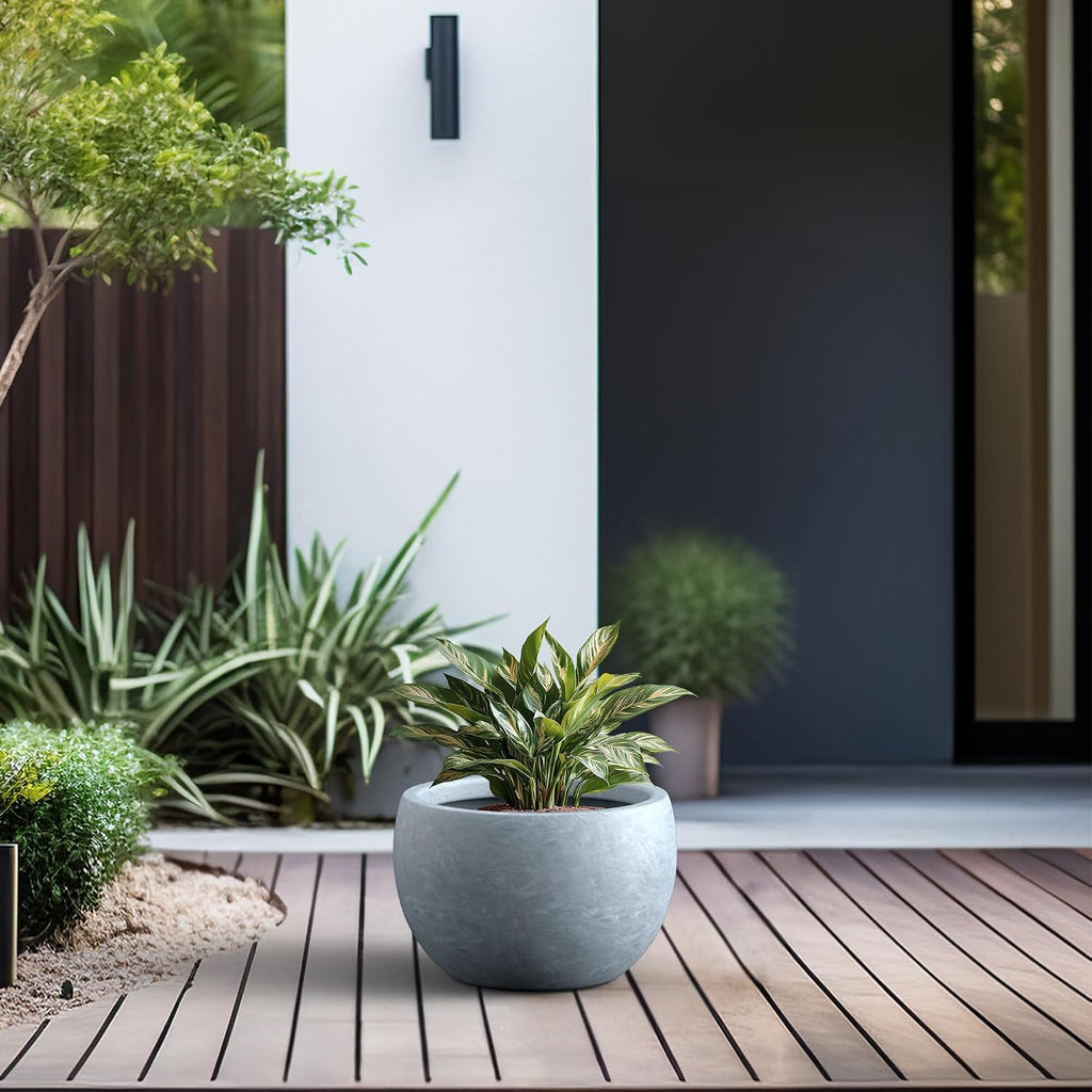 Kante Accent Round Bowl Blue Gray Concrete Planter 15.7" Dia, Outdoor | Rubber Plug for Indoor, Drainage for Garden