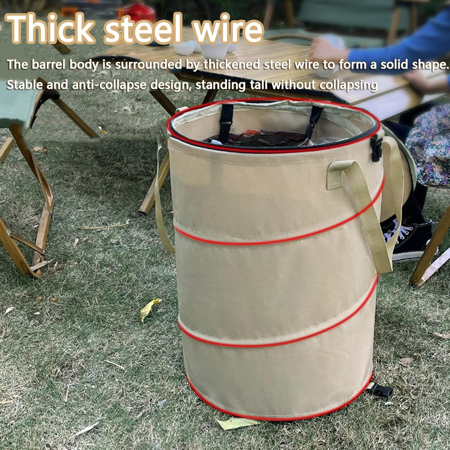 Pop up Camping Trash can with lid,Collapsible 24 Gallons Trash can with Sorting Clips,Garden Garbage Bag with Lid,Lawn