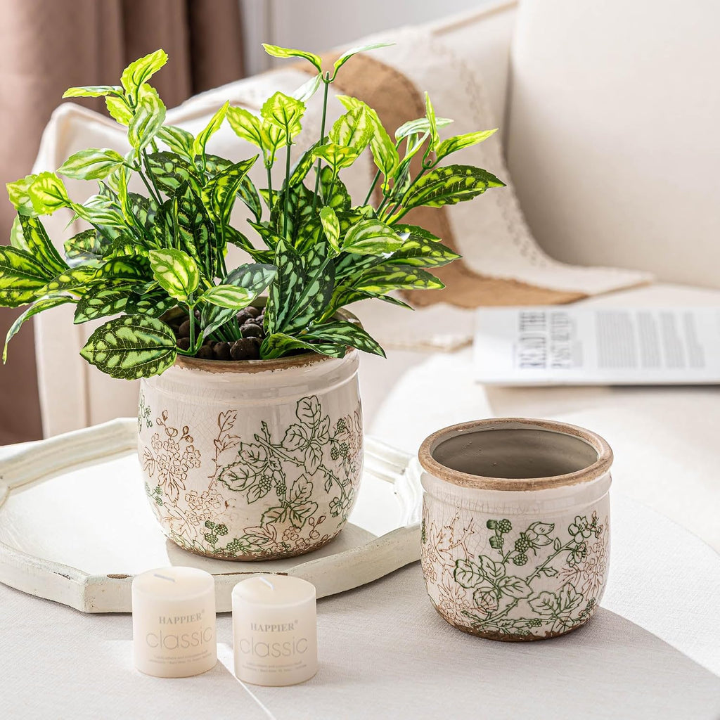 SURE YUESI Ceramic Plant Pots Set of 2, 4.7 & 5.7 Inch Vintage Indoor Planters with Drainage Hole, Farmhouse Ceramic