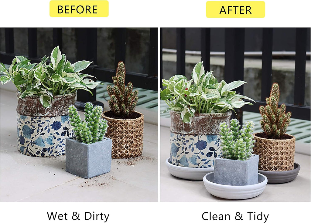 SAROSORA Round Plastic Plant Saucer Drip Tray Set of 6 for Indoor Outdoor Home Garden Flower Plant Container Flower Pot