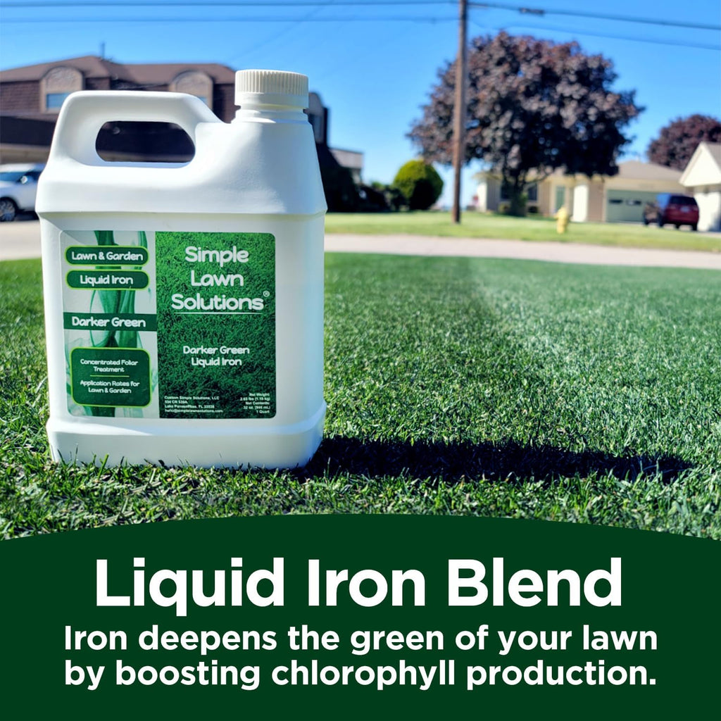 Simple Lawn Solutions - Liquid Iron Fertilizer Darker Green - Chelated Micronutrients - Concentrated Green Booster for