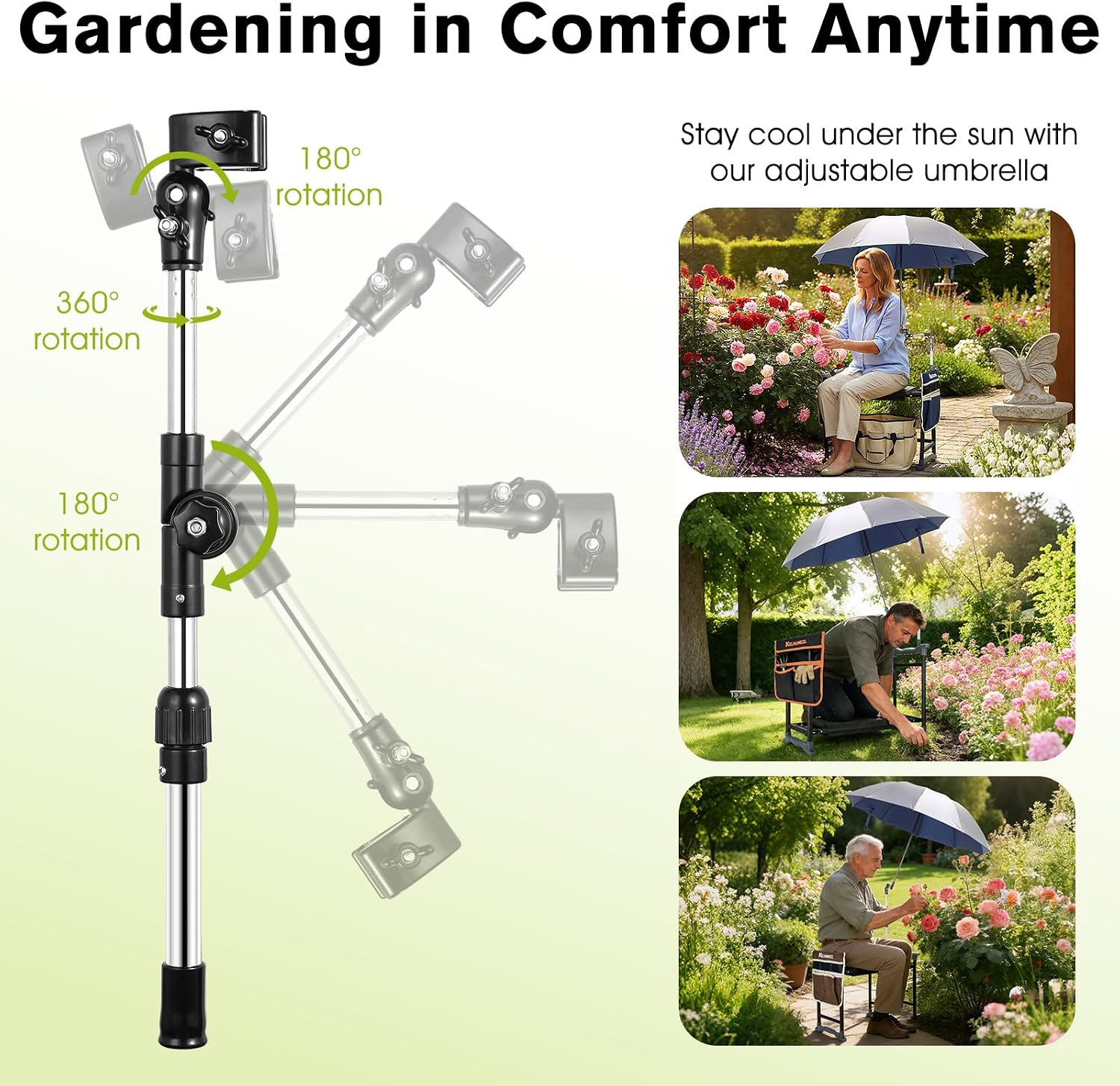 Garden Kneeler and Seat with Umbrella,Heavy Duty Gardening Bench and Stool | 2-in-1 Foldable Gardening Stool with