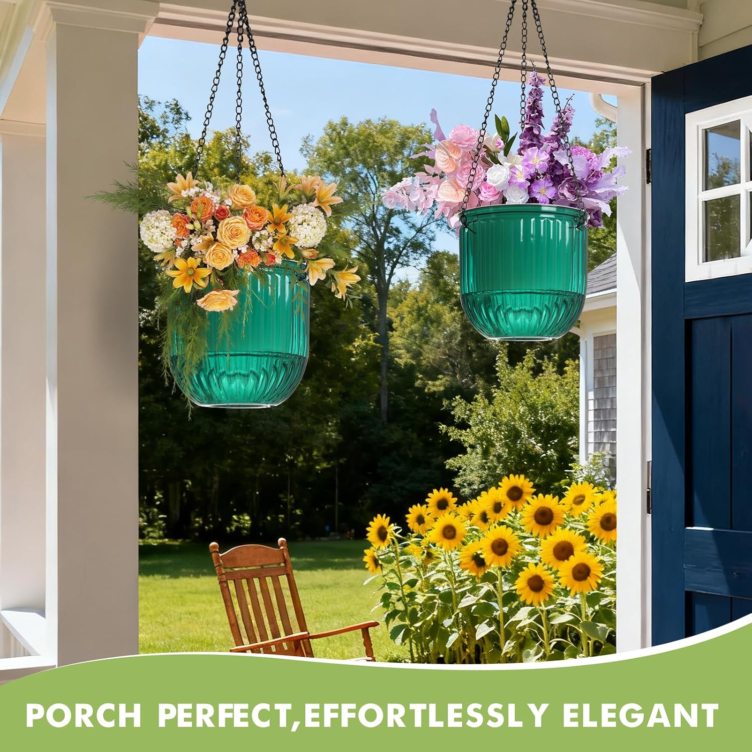 Hanging Planters for Indoor Plants 3 Pack, 6.5'' Plastic Flower Pot | Self Watering Planters Small Clear Outdoor, Metal