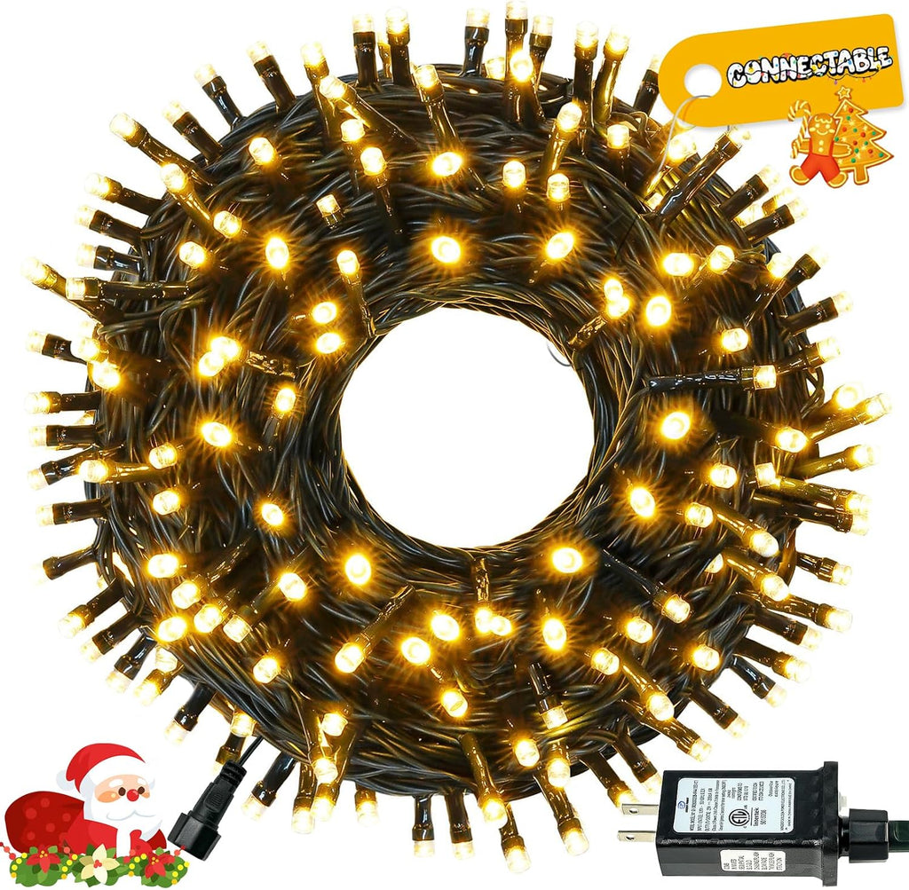 Connectable 42Ft 100LED Christmas String Lights Outdoor Indoor, Warm White
