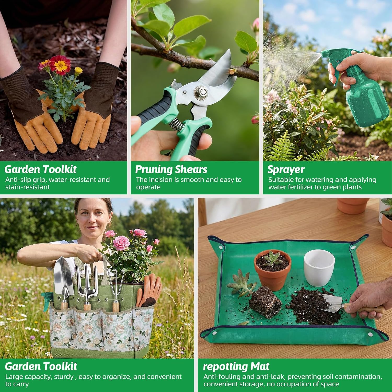 10Pack Gardening Tools for Backyard Lawn Planting & Weeding | Stainless Steel Rust-Proof,Ergonomic Non-Slip Grip; Ideal
