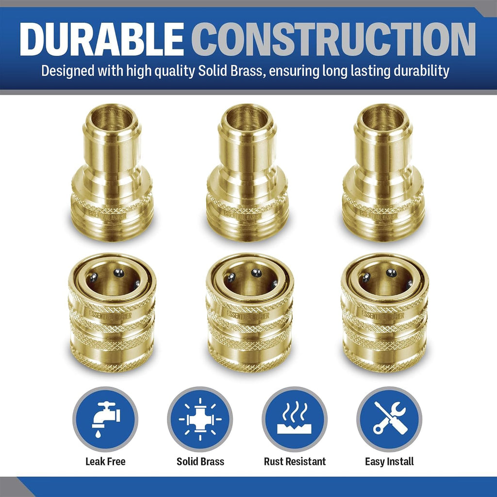 ¾” Brass Garden Hose Quick Connect Fittings | Plug & Coupler Set of 3