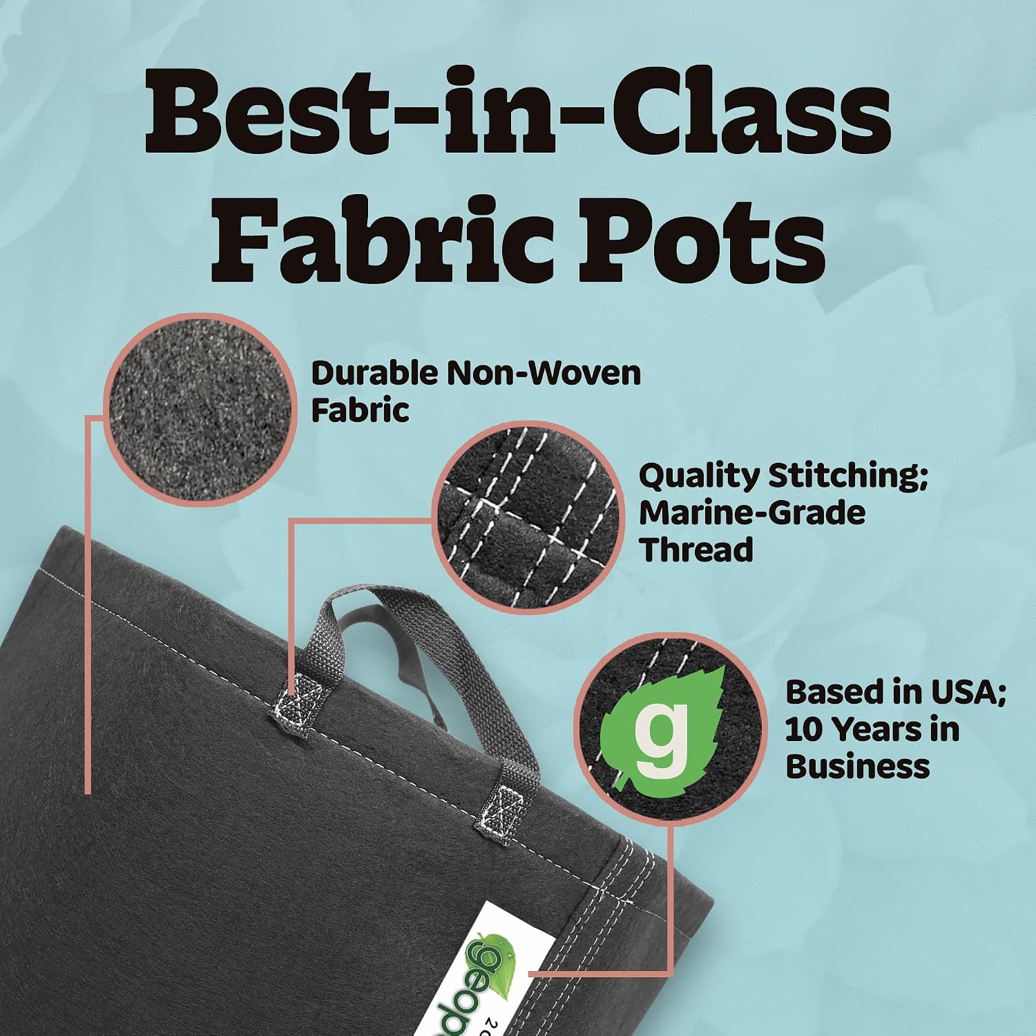 2 Gallon Fabric Grow Bags with Handles for Vegetables, Houseplants, Herbs & Flowers | 10-Pack | Fabric Pots for