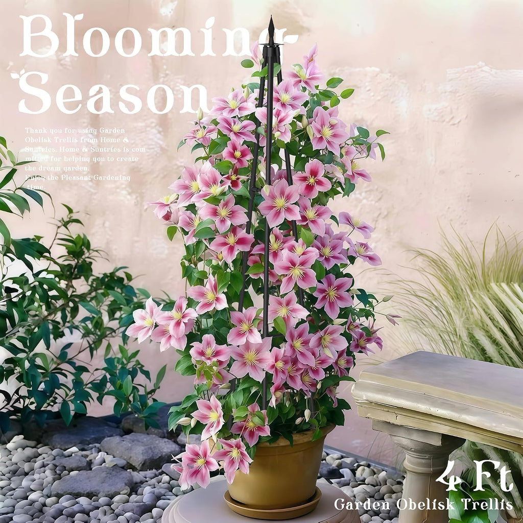 4FT Obelisk Trellis for Climbing Plants Outdoor, 16mm Rust-Proof Extra Thickened Plastic-Coated Metal Pipes, Indoor