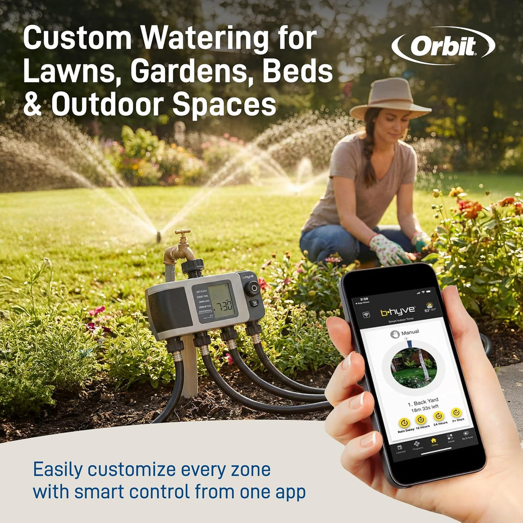 Orbit B-hyve XD 4-Port Smart Hose Watering Timer - App Controlled - Smart WeatherSense - Bluetooth Sprinkler Timer with