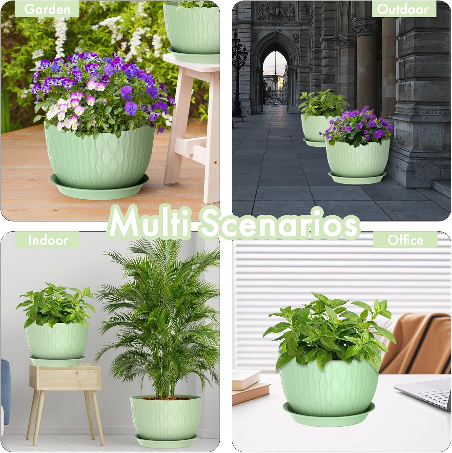 WSMKSZ 12 Inch Large Plant Pots for Indoor or Outdoor Plants, Wide Water Ripples Flower Pots with Drainage Holes &